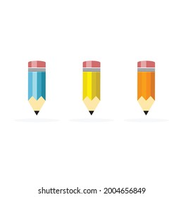 Wooden Pencils in three different colors (blue, yellow, and orange)