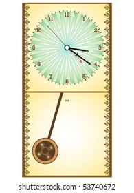 wooden pendule clock against white background, abstract vector art illustration