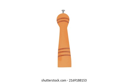 Wooden pepper grinder watercolor style vector illustration isolated on white background. Pepper grinder clipart. Pepper mill vector design cartoon style. Grinder for salt and pepper hand drawn flat