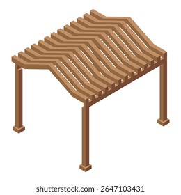 Wooden pergola with an isometric design, providing shade for outdoor spaces