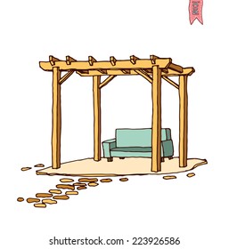 Wooden pergola, vector illustration.