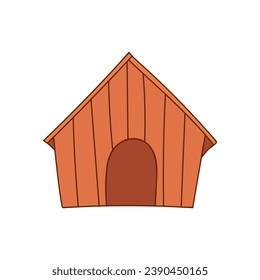 Wooden pet house colorful doodle illustration. Dog kennel doodle icon in vector