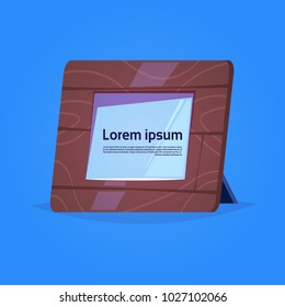 Wooden Photo Frame 3d Isolated On Blue Background Vector Illustration