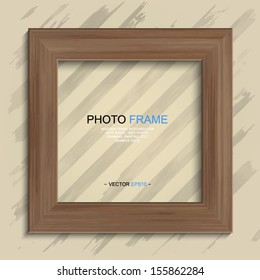 Wooden photo frame on vintage cardboard paper background - Vector illustration