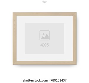 Wooden photo frame or picture frame on white background. Object background for interior design and decoration. Vector illustration.