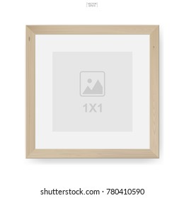 Wooden photo frame or picture frame on white background. Object background for interior design and decoration. Vector illustration.