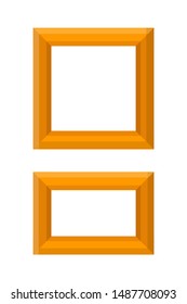 Wooden photo frames flat vector illustrations set. Empty classic rectangular picture, portrait borders with copyspace. Elegant interior decoration objects. Painting exhibition, gallery symbol