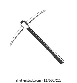 Wooden Pickaxe in flat style. The pick icon. Cartoon iron pickaxe for extraction of precious stones or extracting minerals. Miners hand tool isolated on white background. Vector illustration EPS 10.