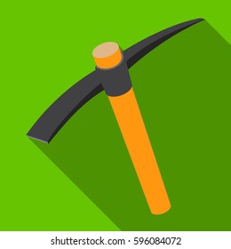 A wooden pickaxe with an iron tip.The tool that miners manually extract the minerals in the mine.Mine Industry single icon in flat style vector symbol stock illustration.