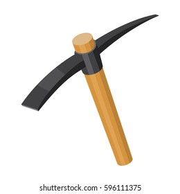 A wooden pickaxe with an iron tip.The tool that miners manually extract the minerals in the mine.Mine Industry single icon in cartoon style vector symbol stock illustration.