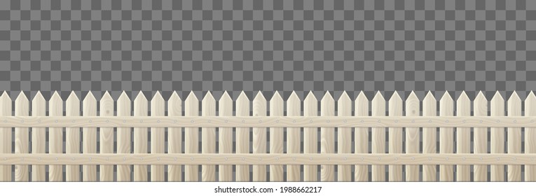 Wooden Picket Fence For Garden Or Backyard Isolated On Transparent Background. Vector Realistic Barrier With Light Wood Texture, Rustic Railing. Enclosure From Boards, Rural Boundary From Planks