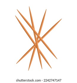 Wooden picks or sticks for drinks or picking teeth isolated on white background. Toothpicks for cocktails or food vector illustration. Food, dental or oral hygiene, party concept