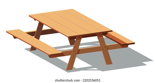 Wooden picnic table: Isometric vector illustration