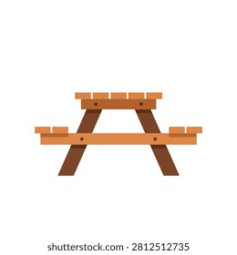 Wooden Picnic Table Vector Illustration Isolated on White Background for Outdoor Activities and Camping