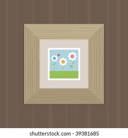 wooden picture frame with flower print or substitute picture for your own