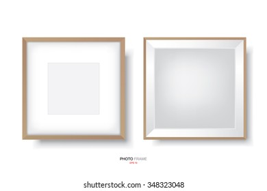 Wooden picture frame. Vector photo frame for template design and interior decoration.