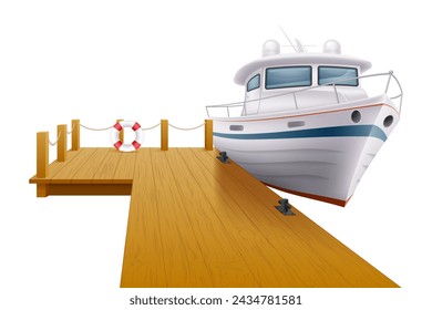 muelle de muelle de madera para un yate o barco ilustración vectorial aislado sobre fondo blanco