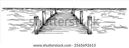 wooden pier extending into calm sea illustration