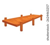 Wooden pier made of planks and logs standing on a white background
