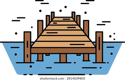 Wooden Pier Vector Illustration Over Blue Water