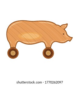 Wooden pig vector icon.Cartoon vector icon isolated on white background wooden pig.