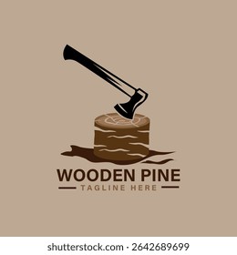 Wooden Pine Lumberjack Axe Chopped Wood Log Logo Design