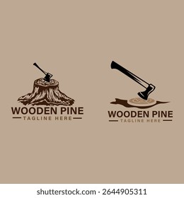 Wooden Pine Lumberjack Axe Logo Designs Rustic and Vintage Style