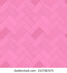 Wooden pink parquet, seamless herringbone pattern. Hardwood zigzag laminate floor. Wood grain texture. Timber interior. Oak, walnut, pine or maple nature materials. Realistic vector illustration
