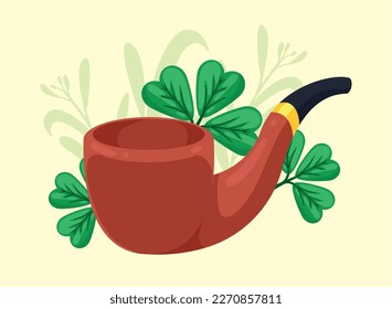 wooden pipe and clovers icon