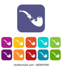 Wooden pipe icons set vector illustration in flat style in colors red, blue, green, and other