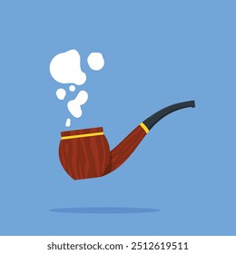 Logotipo de la pipa de madera con el humo que sale, ilustración del objeto que fuma. conveniente para los carteles y los iconos de la tela	