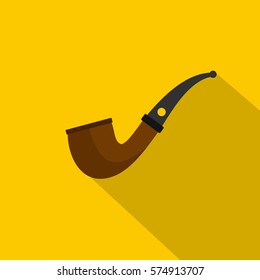 Wooden pipe for smoking icon. Flat illustration of wooden pipe for smoking vector icon for web   on yellow background