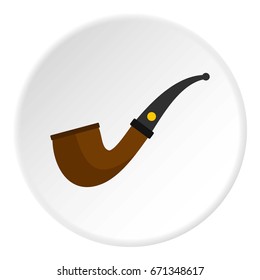 Wooden pipe for smoking icon in flat circle isolated vector illustration for web