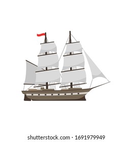 Wooden pirate buccaneer filibuster corsair sea dog ship icon game isolated flat design vector illustration