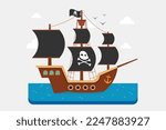 Wooden pirate ship 2d vector illustration concept for banner, website, illustration, landing page, flyer, etc