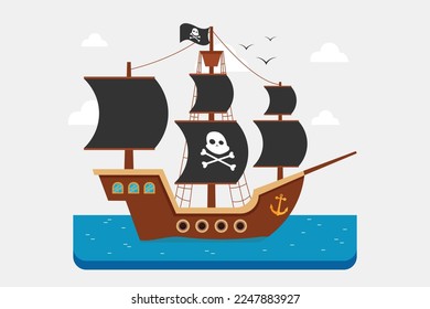 Wooden pirate ship 2d vector illustration concept for banner, website, illustration, landing page, flyer, etc svg