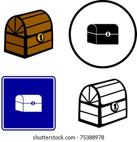 wooden pirate treasure chest illustration, sign and symbol