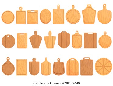Wooden pizza board icons set cartoon vector. Wood shield. Old food button