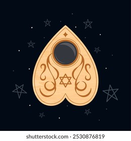 Wooden planchette with mystical symbols and pentagram, Vector