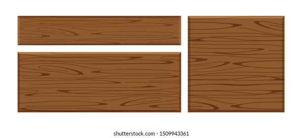 wooden plank dark brown set isolated on white background, wood board various types horizontal and square, empty planks wood, wooden sign for copy space text, set of plank wood dark brown for signage