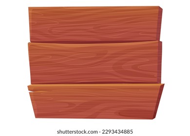 Wooden plank, frame game ui asset textured piece of board, button in cartoon style isolated on white background. frame for massage, decoration.
