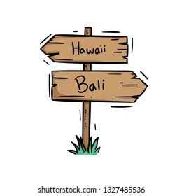 wooden plank to hawaii and bali with grass using colored doodle style