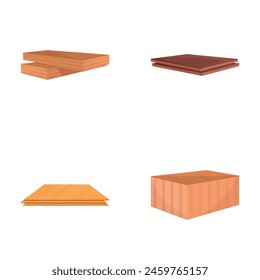 Wooden plank icons set cartoon vector. Timber plank such as parquet and laminate. Construction material