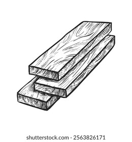 Esboço de prancha de madeira. Madeira vetorial ou madeira estirada à mão. Esboço de barra de madeira ou madeira dura de carvalho cortado. Combustível natural para lareira. Desenho de nódulo ou pedaço de material, casca. Parte de stub realista com superfície áspera