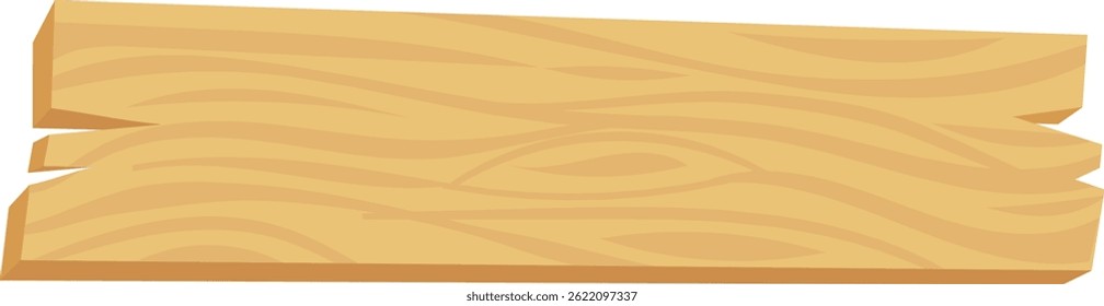 Wooden plank with visible wood grain and broken edges, isolated on a white background, ideal for graphic design, web design, and other creative projects