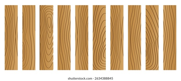 wooden plank with wood grain set vector illustration isolated on white background.