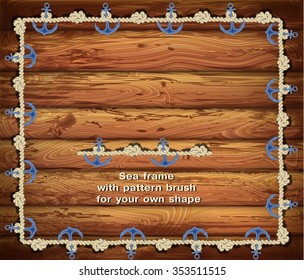 wooden planks background. Rope decorative pattern brush Vector