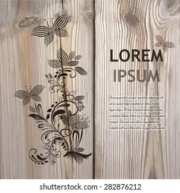 wooden planks with flower abstraction. Vector