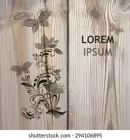 wooden planks with flower abstraction. Vector