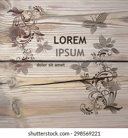 wooden planks with flower abstraction. Vector